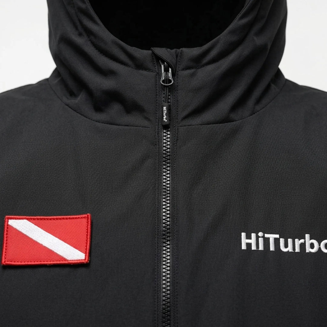 Outdoor changing robe, long-sleeve & hooded. Unisex quick-dry surf poncho for beach, pool or water sports.