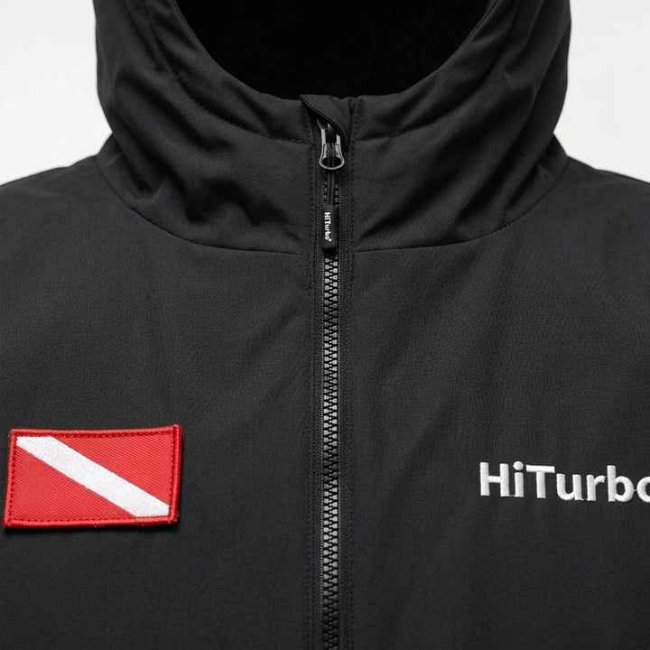 Outdoor changing robe, long-sleeve & hooded. Unisex quick-dry surf poncho for beach, pool or water sports.