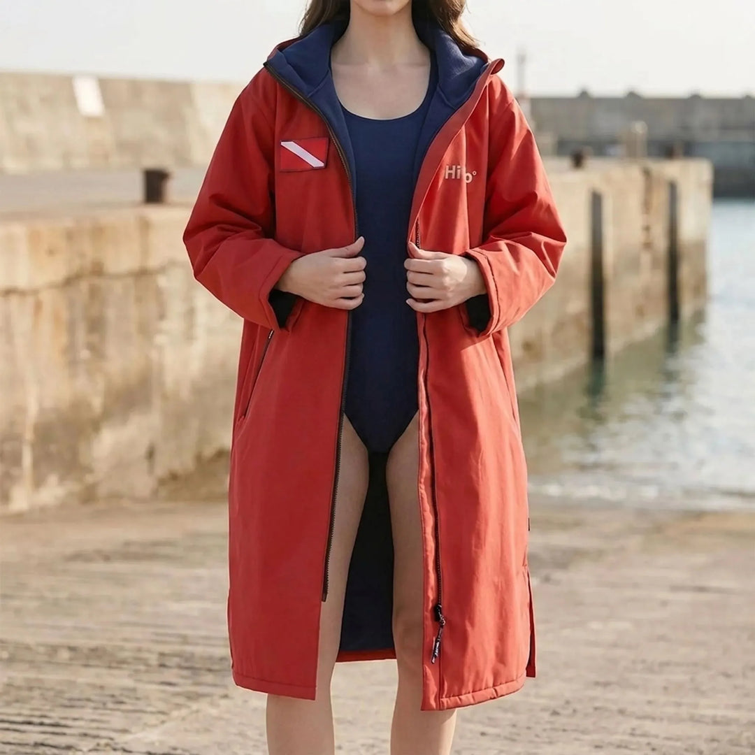 Soft, quick-dry unisex hooded changing robe. Long-sleeve for warmth and privacy after swimming or surfing.