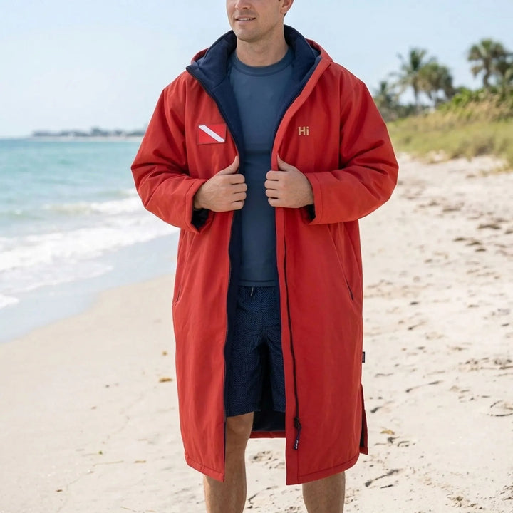 Unisex hooded changing robe, great for discreet outdoor changing. Quick-dry long-sleeve surf poncho.