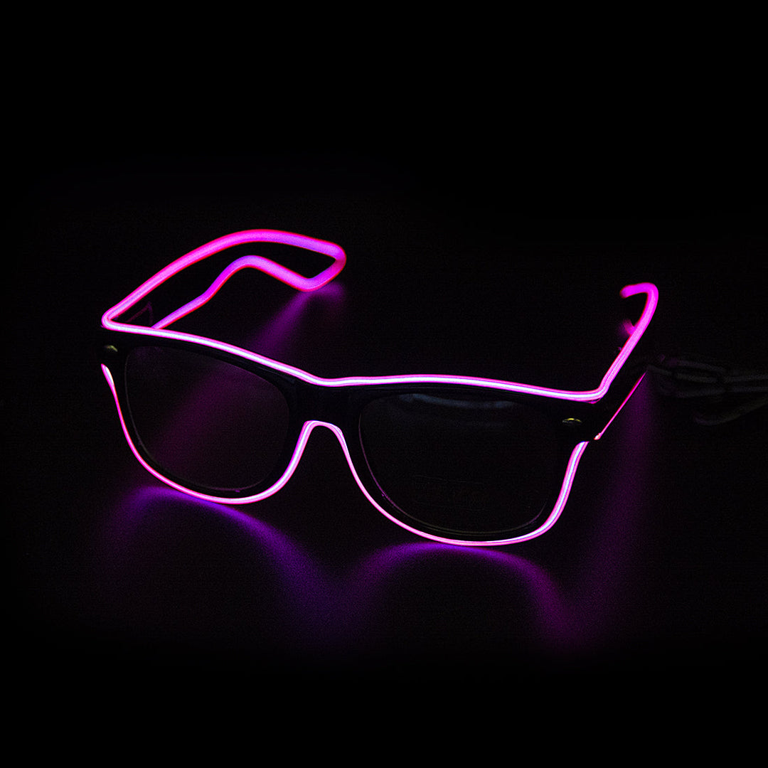 Close-up LumaGlow LED Glasses for rave or party, vibrant light effect