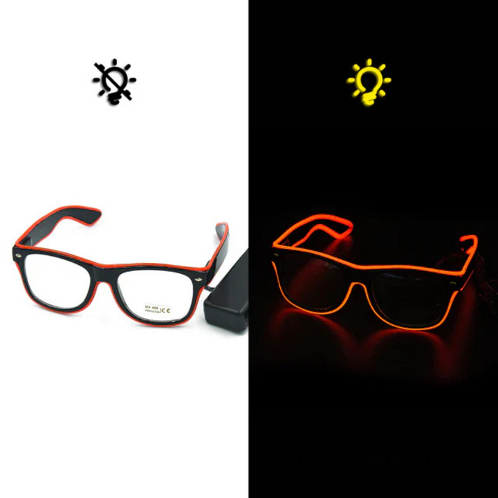 Unisex LumaGlow Light Up Glasses demonstrating glowing eyewear