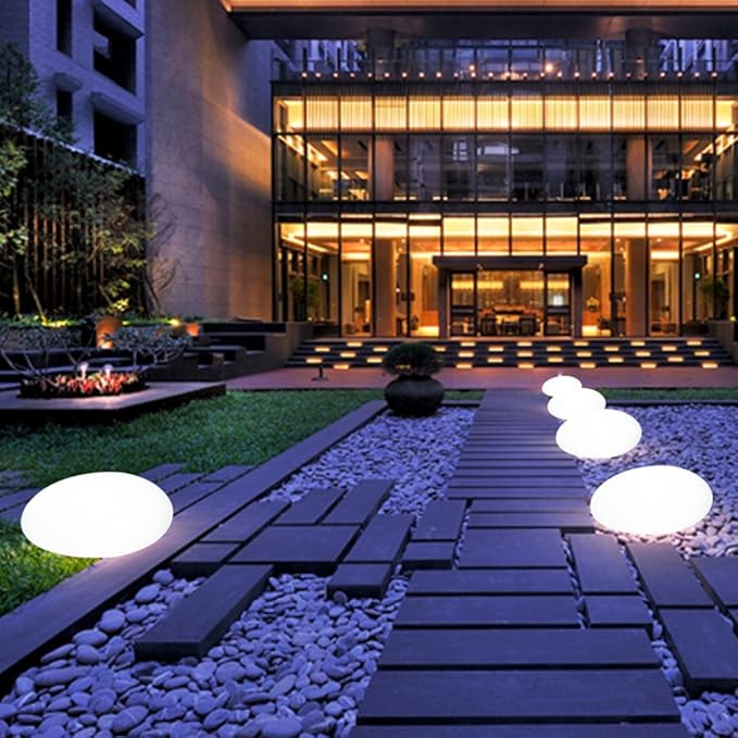 LumaStone wireless solar garden lamp, pebble design, patio decor mood lighting, weather resistant