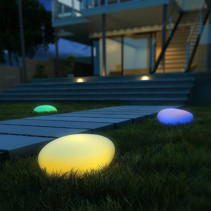 LumaStone wireless garden lamp, durable weather resistant, elegant pebble design outdoor lighting