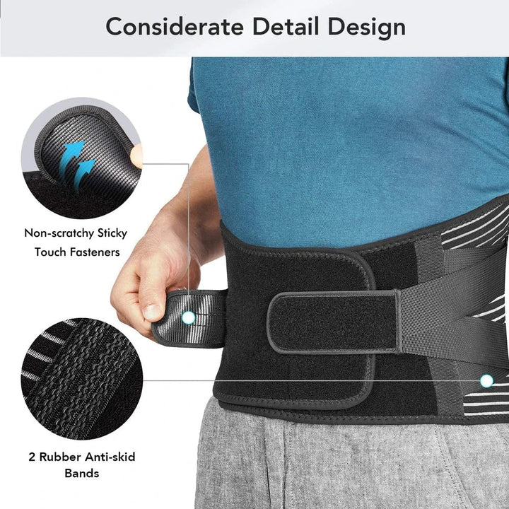 Orthopedic lumbar support belt, adjustable for effective back pain relief & posture correction for all.