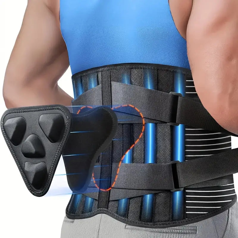 Unisex lumbar support brace for lower back pain relief, spinal alignment & posture correction.