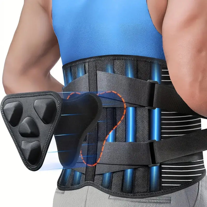 Unisex lumbar support brace for lower back pain relief, spinal alignment & posture correction.