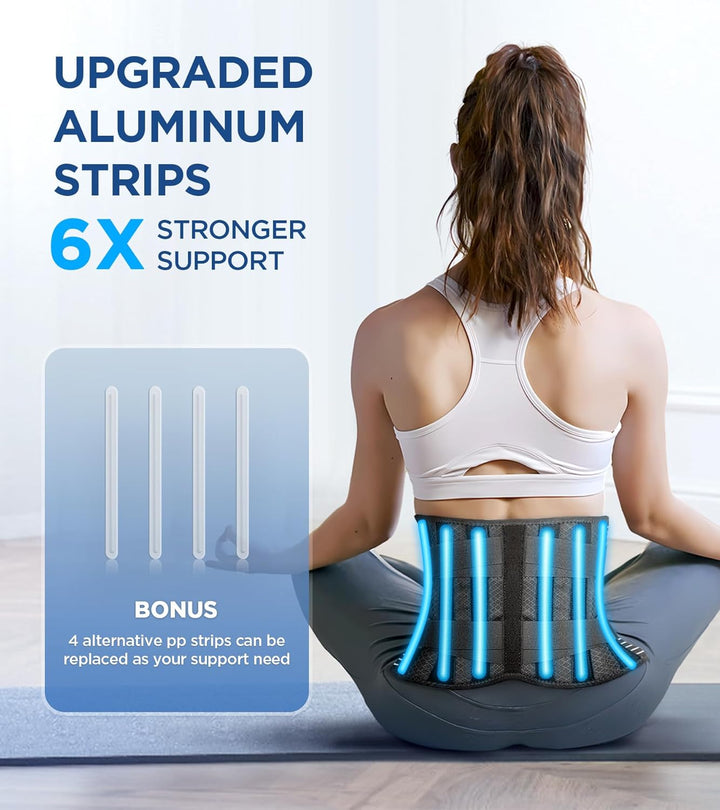 Breathable lumbar support brace for comfortable lower back pain management & physical therapy.