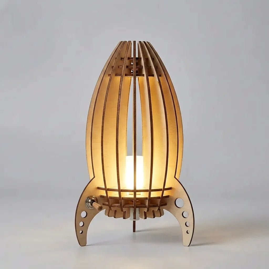 Stylish Luminocket LED table lamp in a rocket shape, providing ambient light for contemporary decor.