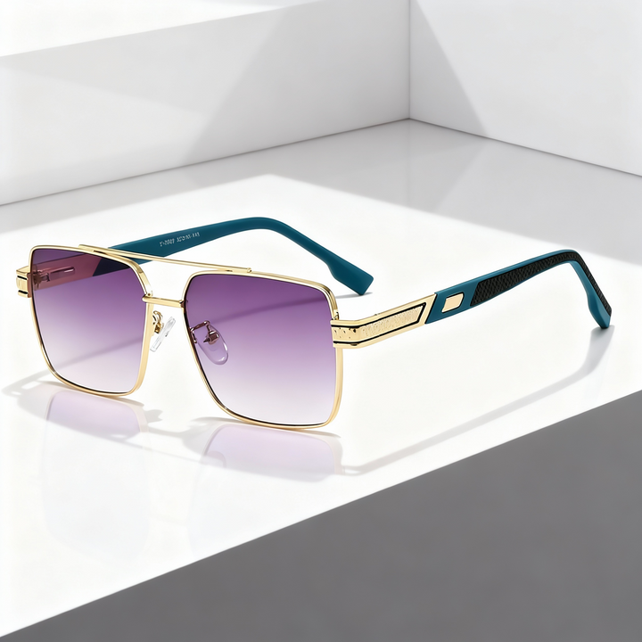 Fashionable unisex metal frame sunglasses featuring gradient lenses & UV400 eye protection. Trendy eyewear style.