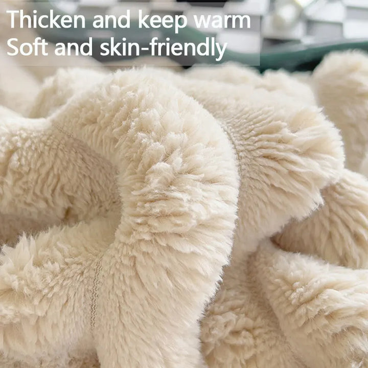 Luxury plush comfort throw blanket in winter setting, perfect for cold evenings