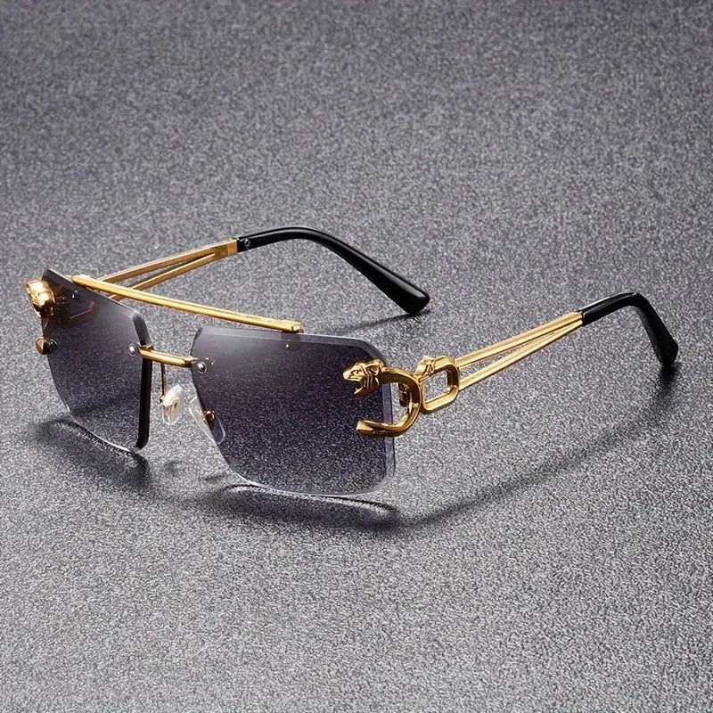 Dubai-inspired luxury sharp-angle sunglasses, featuring sleek metal accents for a sophisticated unisex fashion look.
