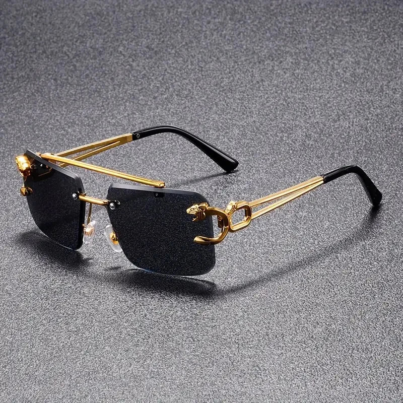 Luxury unisex fashion statement eyewear. Sharp-angle designer sunglasses with elegant metal detailing.
