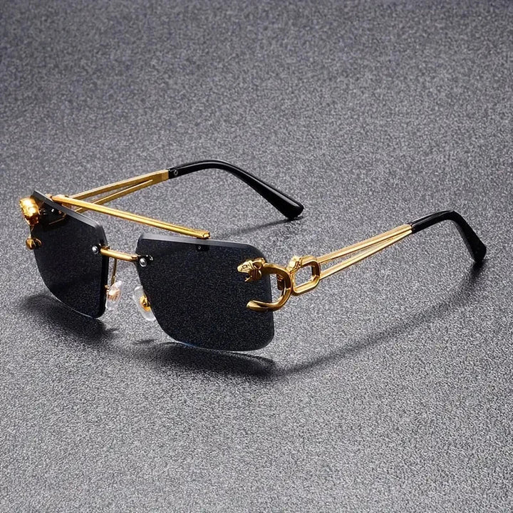 Luxury unisex fashion statement eyewear. Sharp-angle designer sunglasses with elegant metal detailing.
