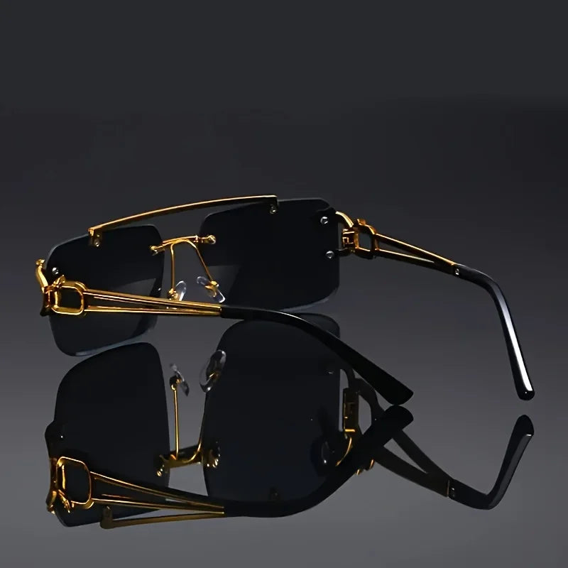 Elevate your style with these unisex luxury sharp-angle sunglasses. Designer eyewear with striking metal details.