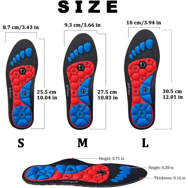 Acupressure reflexology insoles with magnets relieve pain, boost energy & support foot health.