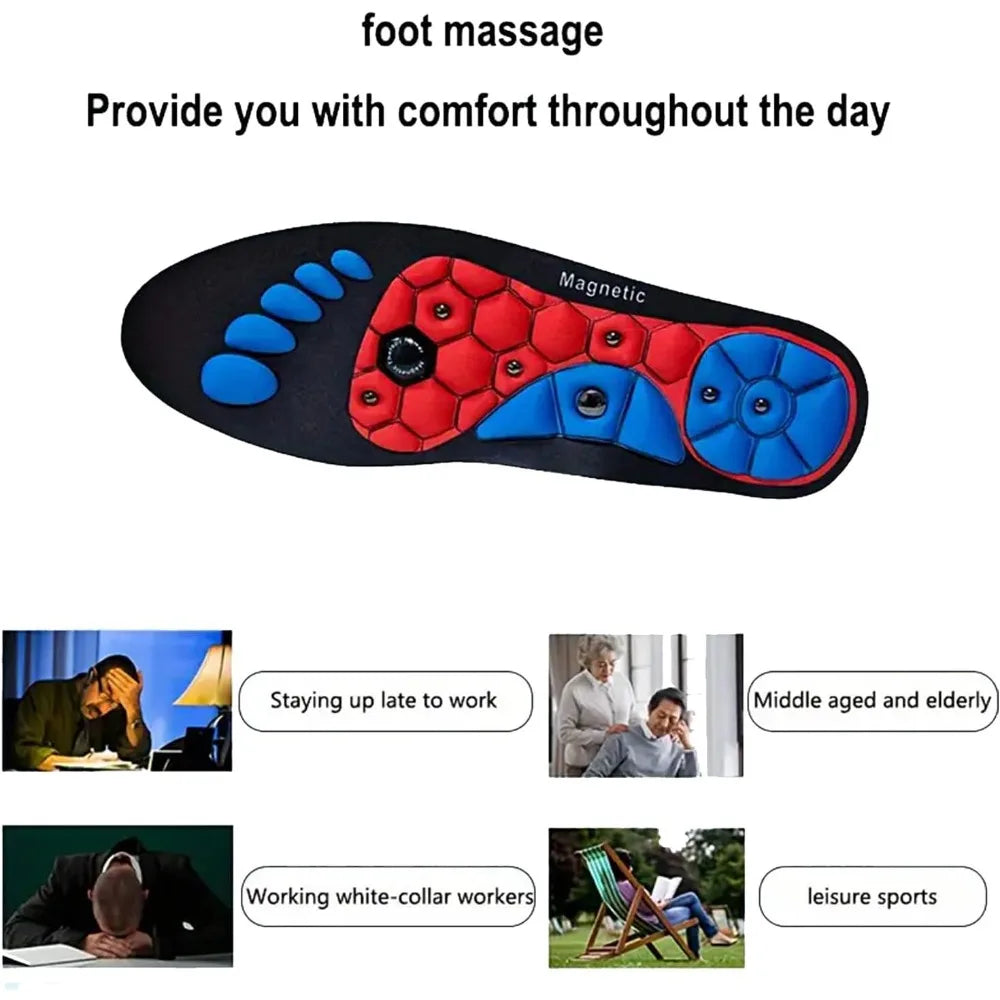 Magnetic acupressure shoe inserts promote circulation, provide pain relief & boost natural energy.
