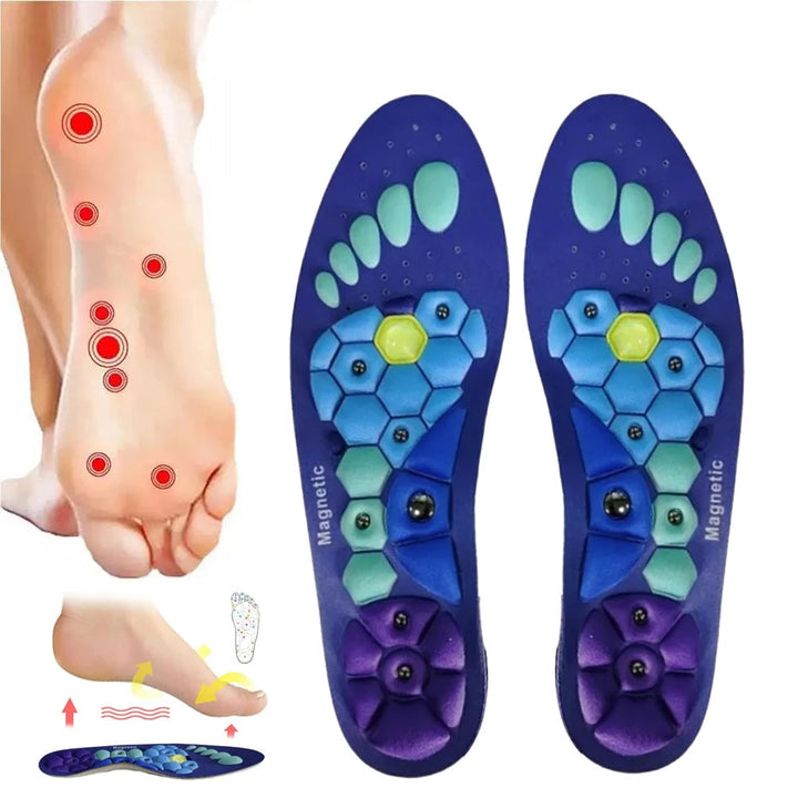 Unisex magnetic acupressure insoles for foot pain relief, promoting wellness & circulation.