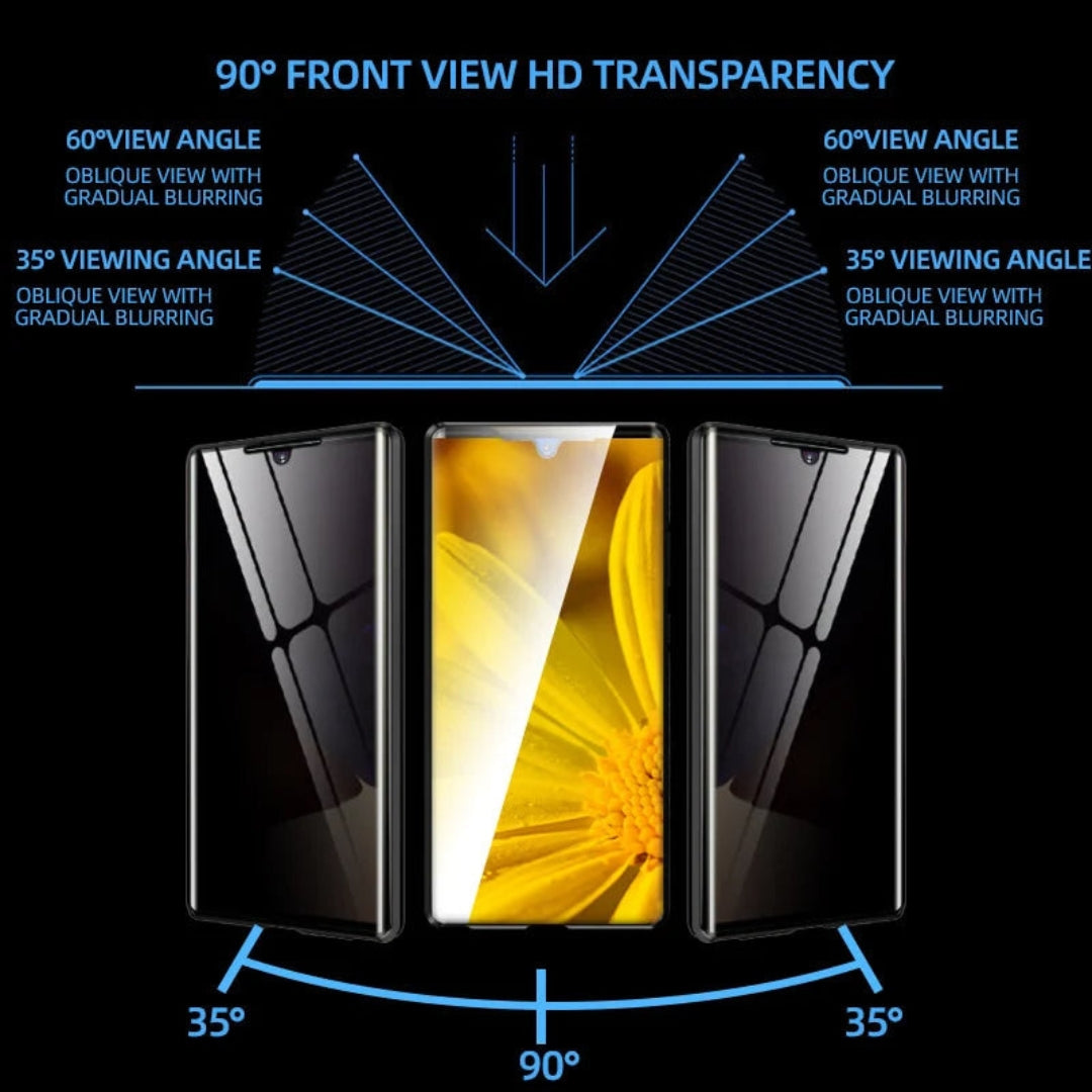 Magnetic privacy phone case, made of tempered glass, offering 360-degree protection against drops and scratches.