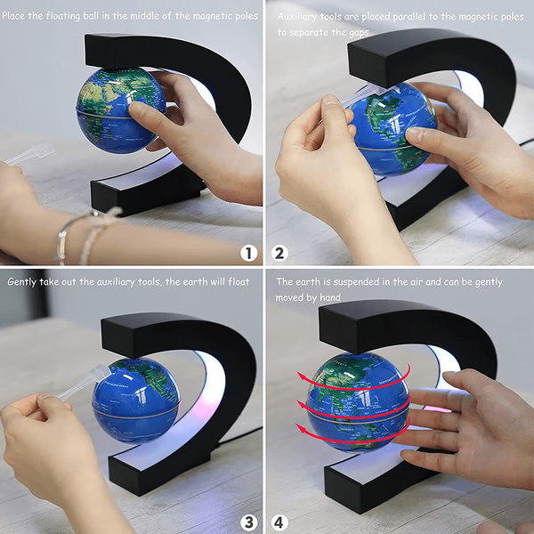 Engaging magnetic levitation globe with LED light base, a unique gift & decorative educational toy.