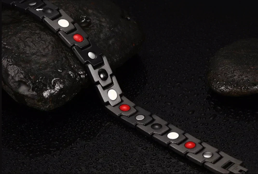 Close-up: Modern magnetic health bracelet for wellness, pain relief, and stylish everyday wear.