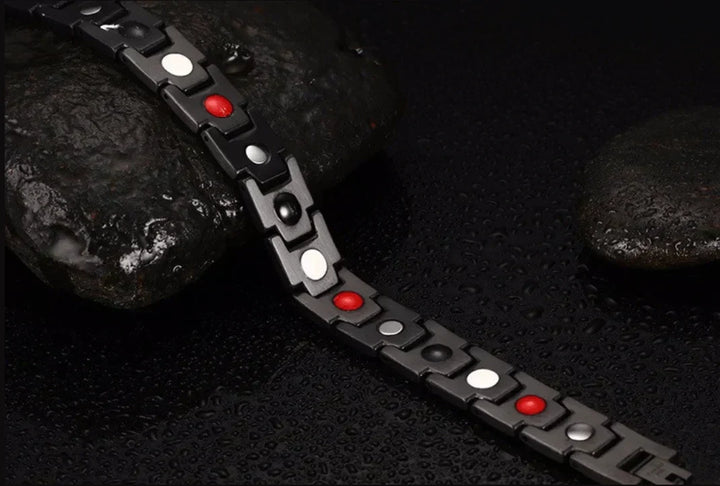 Close-up: Modern magnetic health bracelet for wellness, pain relief, and stylish everyday wear.