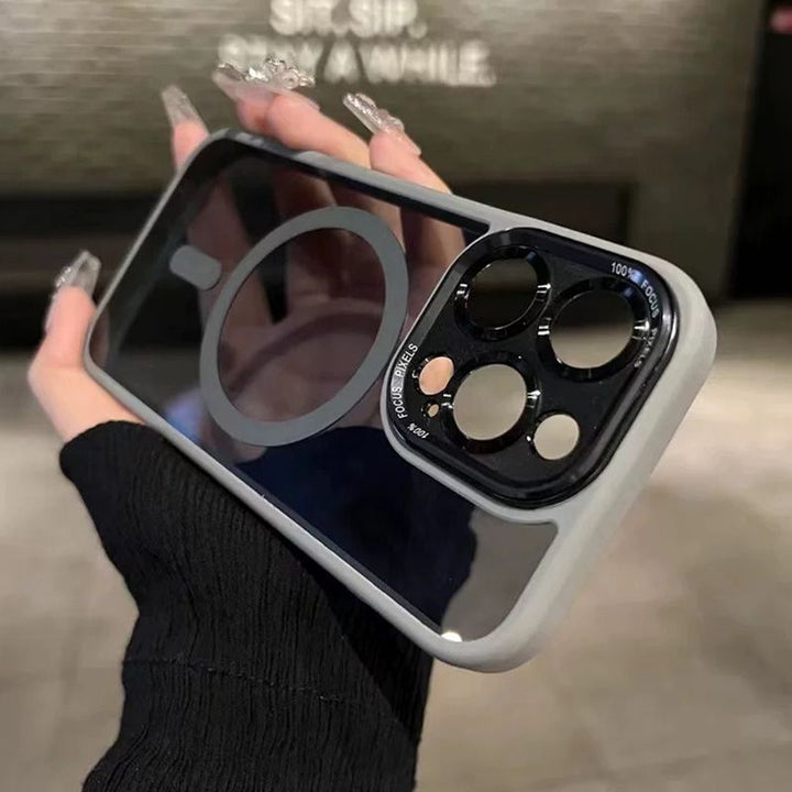 Durable MagSafe iPhone 15 phone case, clear design showcasing your phone.