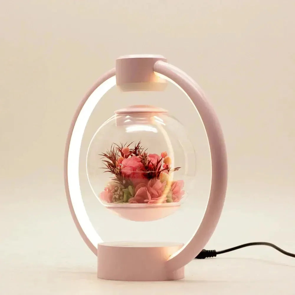 Close-up of the Levaflora floating orb lamp with touch control, providing warm ambient light as a unique gift