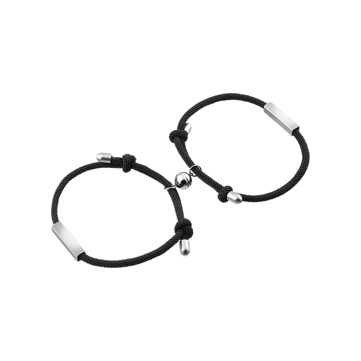 Aurora Couples magnetic bracelets, black cord, unisex love jewelry. Perfect anniversary or relationship gift set.