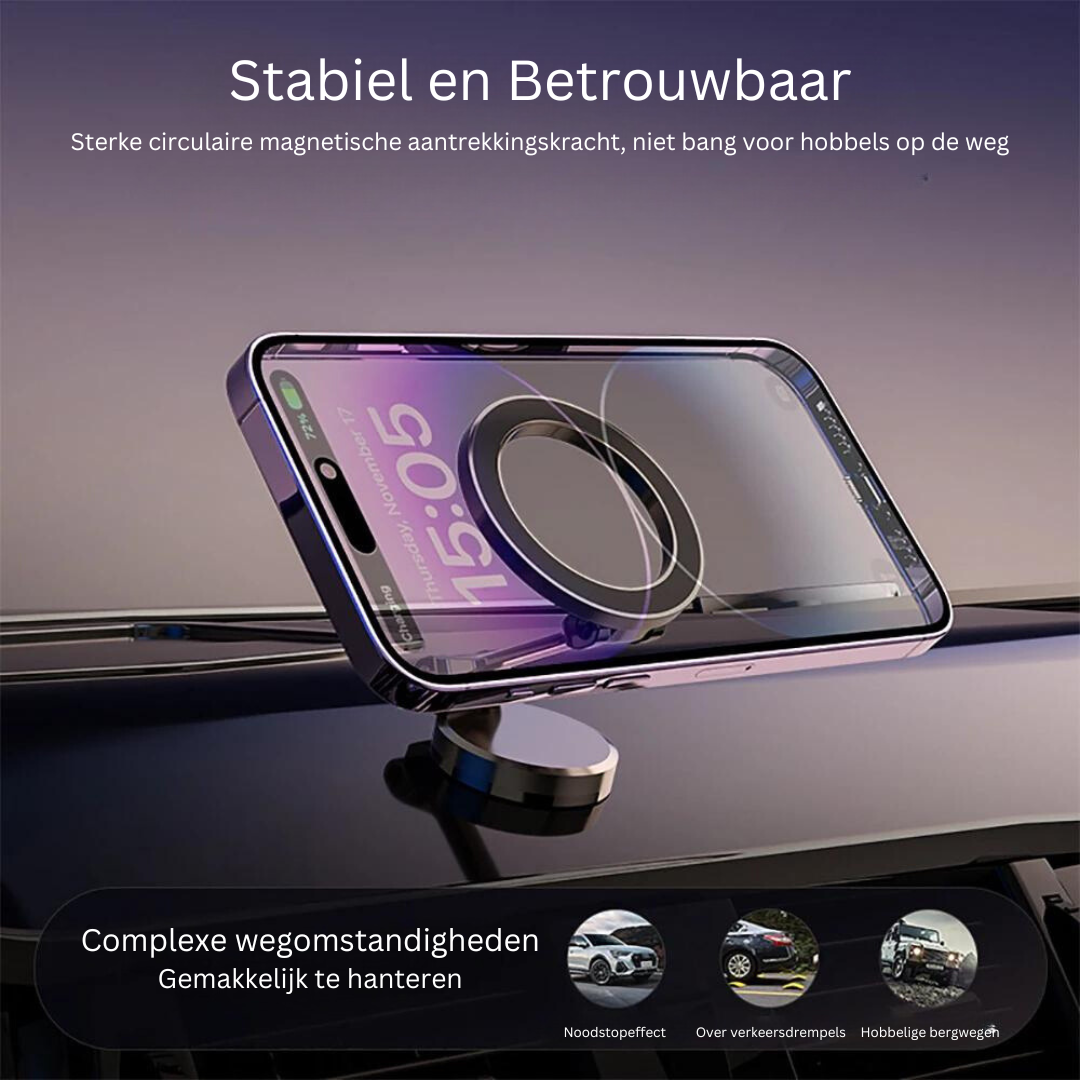 GripMount magnetic phone holder featuring a sleek metal base, perfect desktop accessory for any smartphone