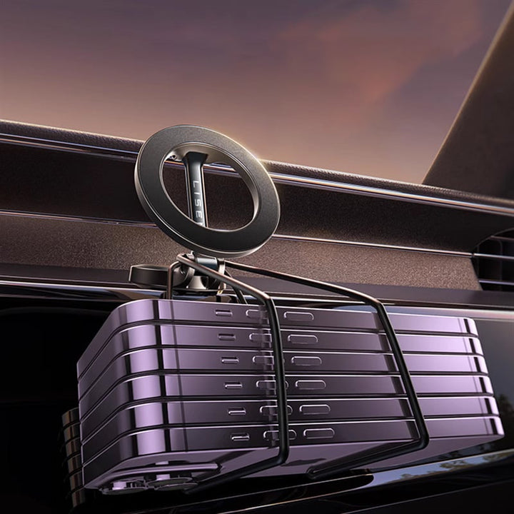 Compact magnetic phone mount with heavy metal base, a practical smartphone gadget for secure placement