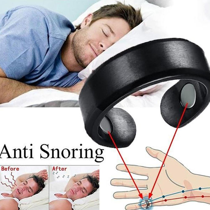 Acupressure anti-snore ring with magnetic therapy for natural, quiet sleep. Effective sleep aid for health.