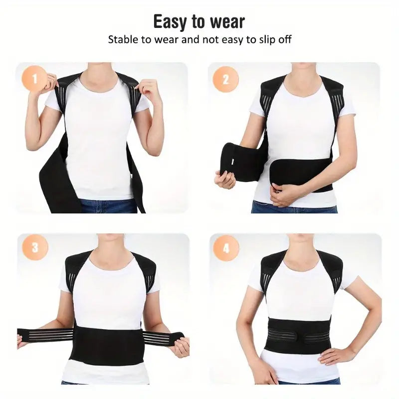 Unisex posture corrector & back brace for pain management, wellness & adjustable fit.