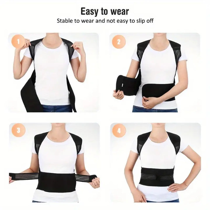 Unisex posture corrector & back brace for pain management, wellness & adjustable fit.
