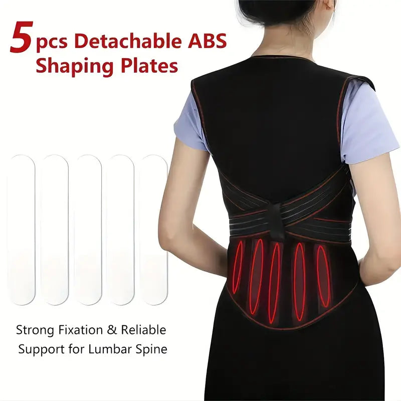Ergonomic unisex back brace with built-in magnets for pain relief and posture support.