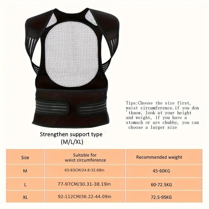 Unisex adjustable back brace for daily posture correction, back pain relief & support.