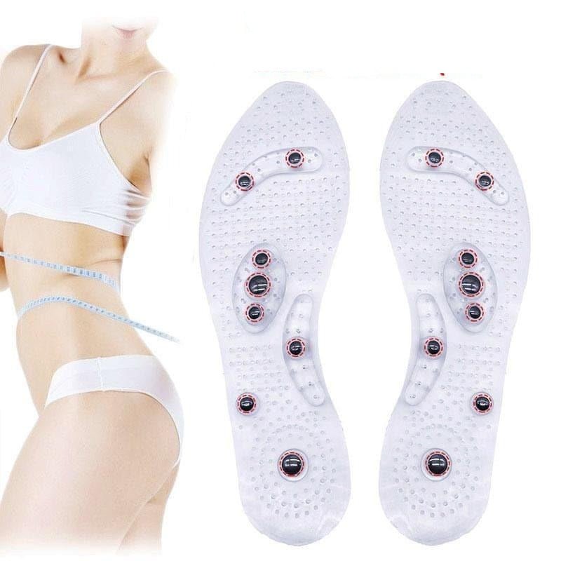 Reflexology magnetic insoles providing foot massage, pain relief & circulation boost for overall wellness.