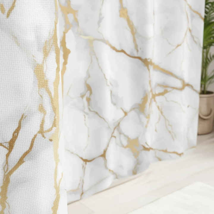 Stylish MarbleLuxor shower curtain with a contemporary marble pattern, made from waterproof polyester for easy cleaning.