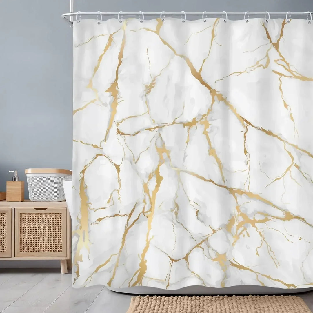 Waterproof MarbleLuxor shower curtain featuring a chic marble print, a great home decor gift option.