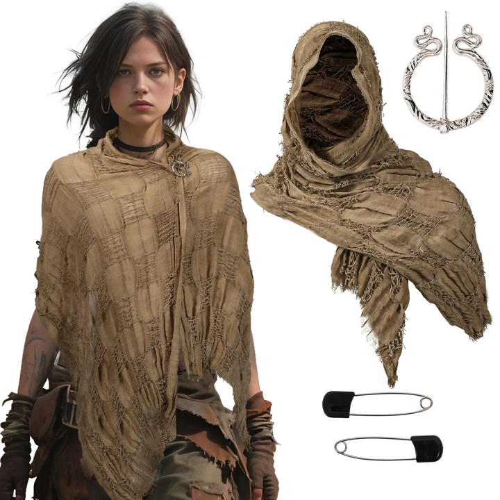 Handmade linen medieval wanderer's cloak, ideal for fantasy cosplay.