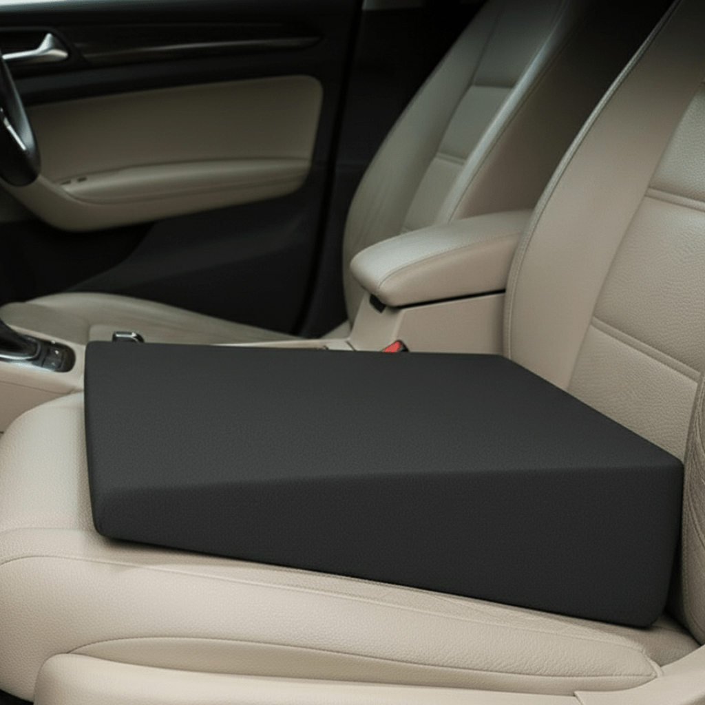 Unisex memory foam car seat cushion for drivers, boosting height & comfort. Ideal posture support.