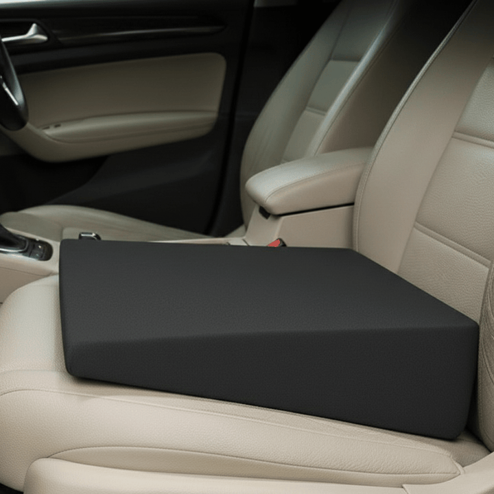 Unisex memory foam car seat cushion for drivers, boosting height & comfort. Ideal posture support.