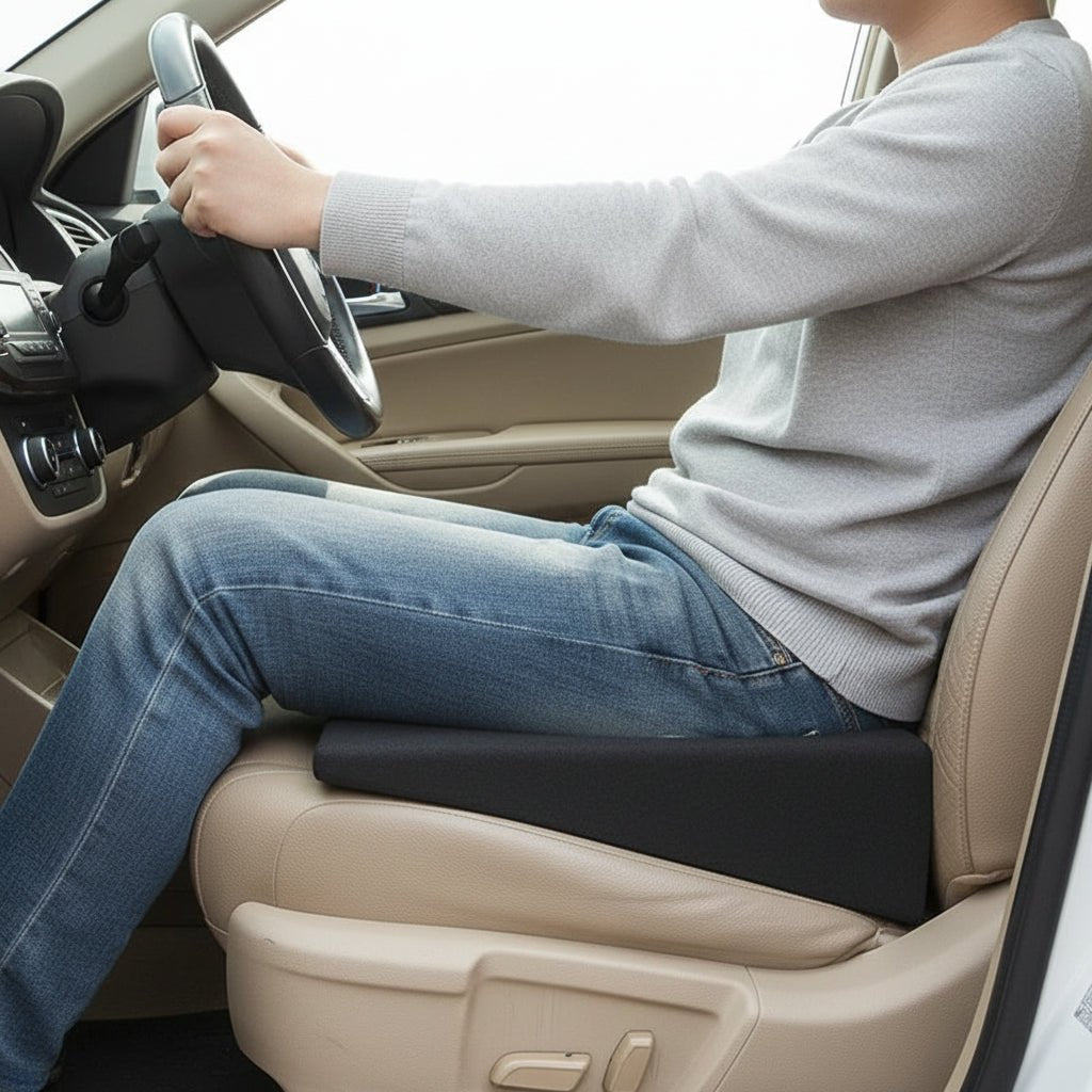 Ergonomic memory foam car seat cushion, offering posture support & enhanced driving comfort for all.