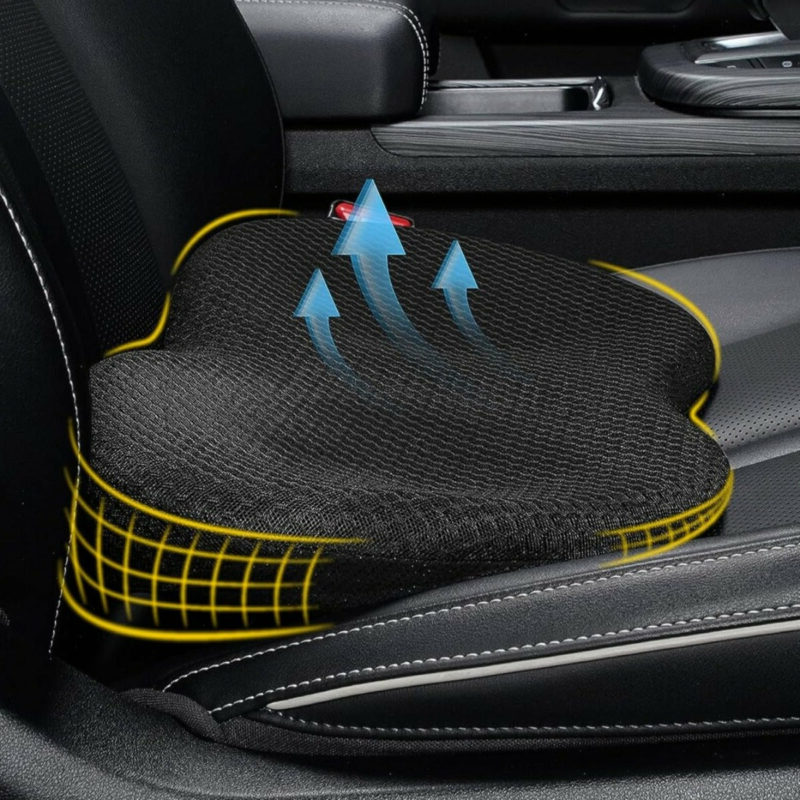 Unisex memory foam car seat cushion for shorter drivers, enhancing driving comfort & visibility.