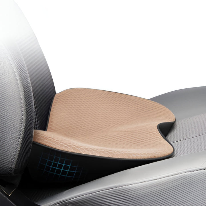Ergonomic car seat cushion for shorter drivers, providing lumbar & back support for better posture.