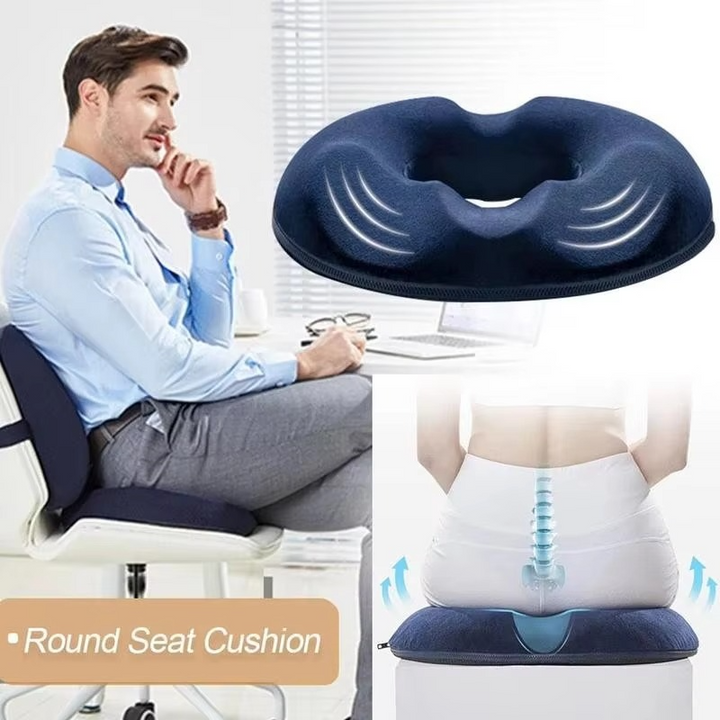 Pressure-relieving memory foam donut seat cushion for tailbone comfort & posture support.