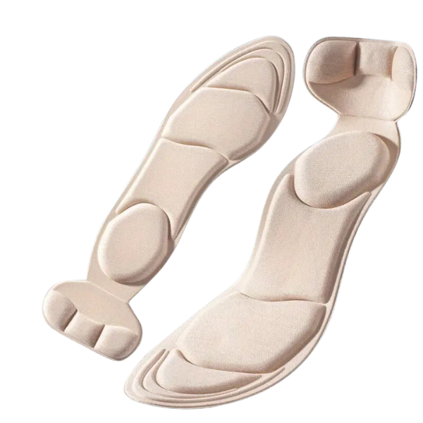 Unisex memory foam heel inserts in beige, black, pink for comfortable shoe cushioning & arch support.