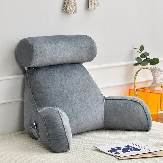 Unisex memory foam reading bed pillow with arm & back support for ultimate comfort and lounging.