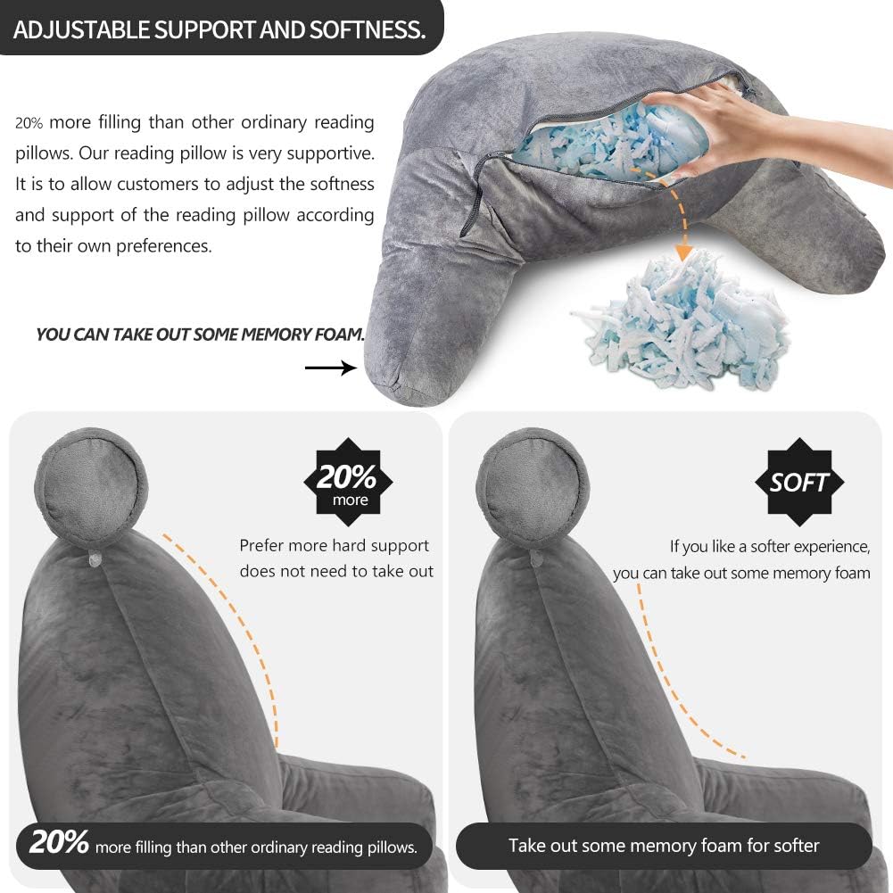 Versatile reading pillow for bed or couch, providing ample arm and back support for cozy comfort.