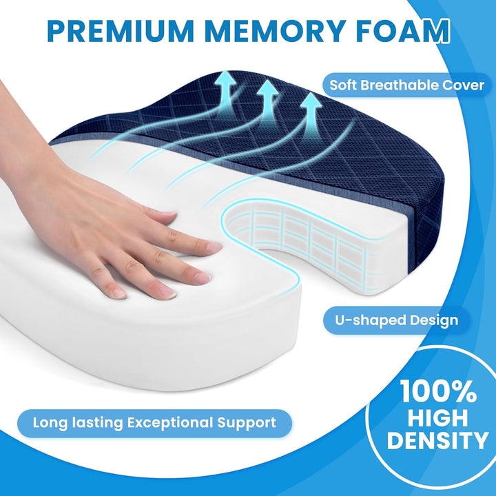 Orthopedic seat cushion made of memory foam for superior hip and back support